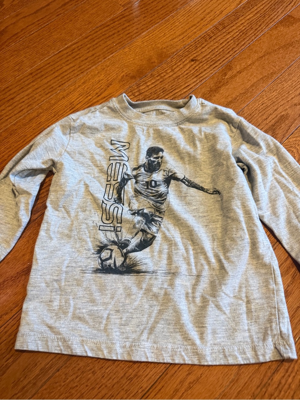 Grey Soccer Player Graphic Long Sleeve Tee Messi size 2T